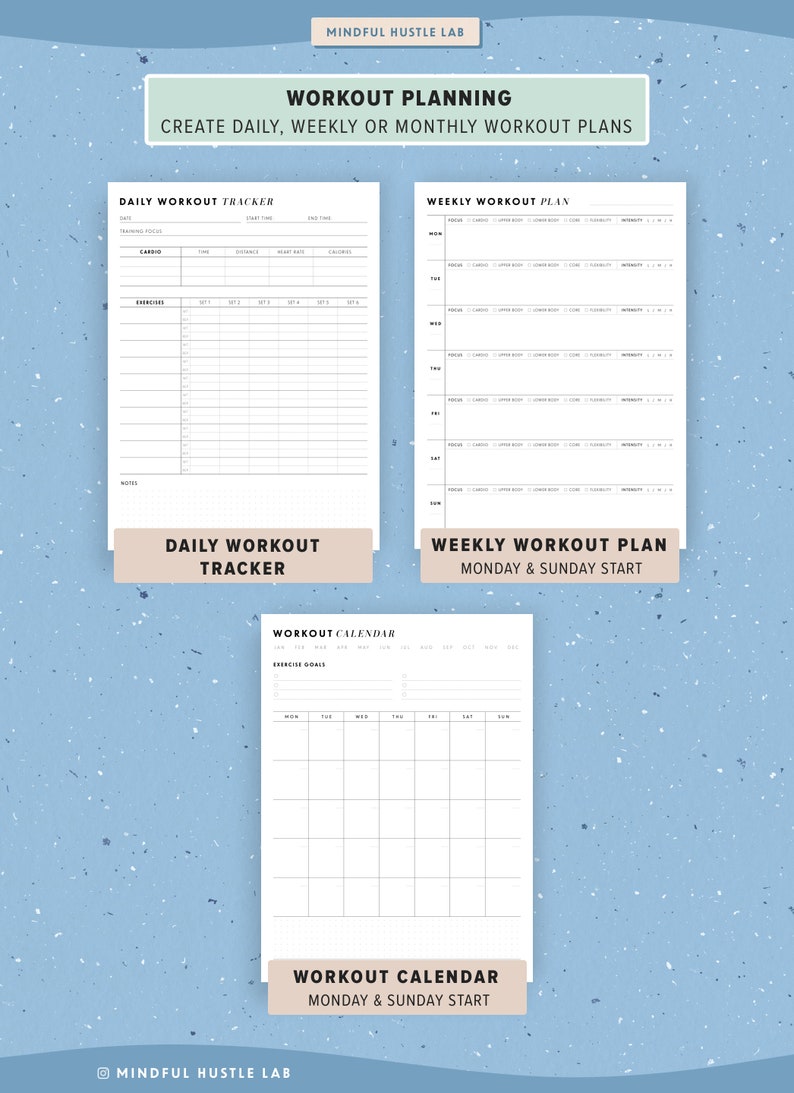 Fitness Planner Printable Bundle, Weight Loss Tracker Printable, Health Journal, Workout Log, PDF, Letter Size, A5, Half Size, A4 image 5