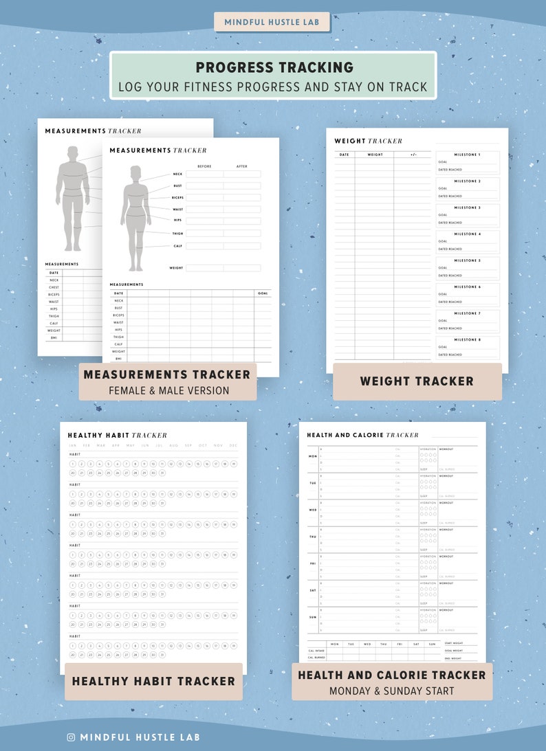 Fitness Planner Printable Bundle, Weight Loss Tracker Printable, Health Journal, Workout Log, PDF, Letter Size, A5, Half Size, A4 image 4