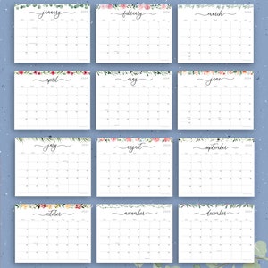 2024 printable calendar, calendar floral horizontal layout with us holidays