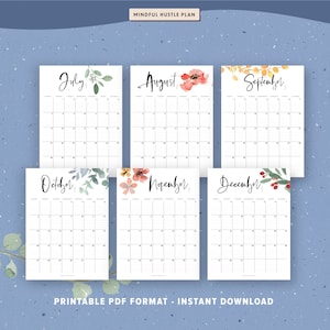 2024 Calendar Printable with US holidays, Desk Calendar Monthly, Flowers Watercolor, Botanical Floral Wall, PDF, Letter Size, A4, By month image 3