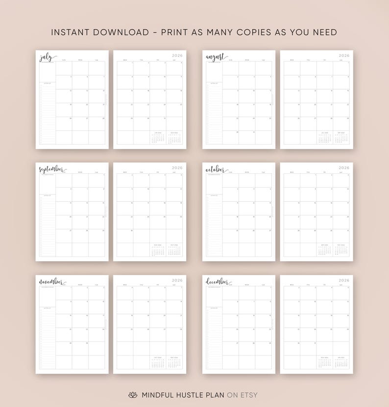 2026 Dated Monthly Planner on Two Pages, Monthly Organizer, Monthly Agenda, Month At a Glance, A5 Inserts, Half Size, Letter 8.5x11 in, A4 image 5