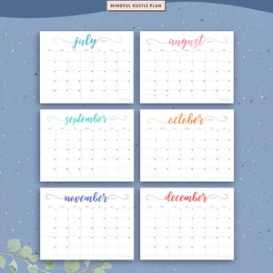 Afdrukbare kalender 2026, bewerkbaar, 12 maanden bureaukalender, liggend, aquarel pdf, Letter-formaat, A4, afbeelding 3