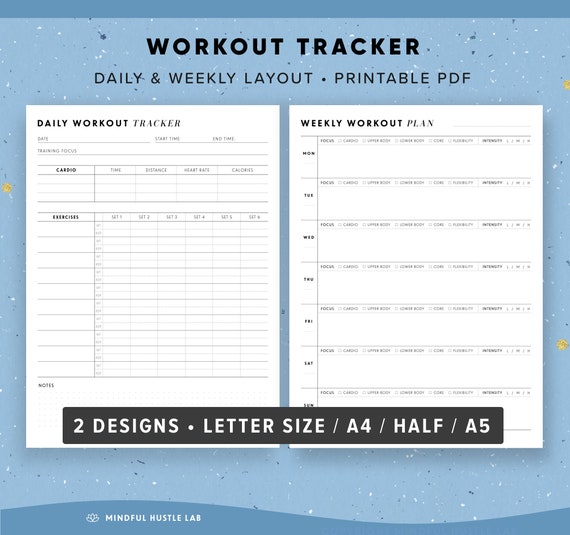 Workout Journal Printable, Exercise Tracker, A5 Size Planner