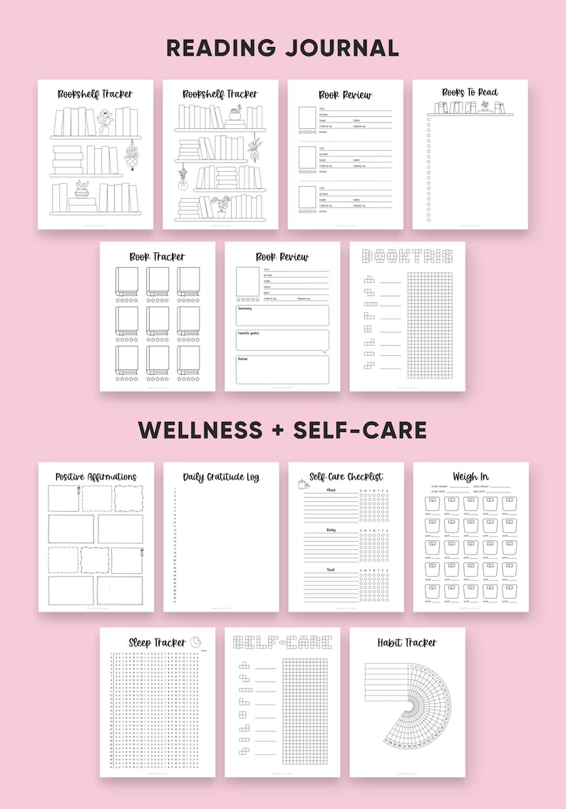 2026 Bullet Journal Seiten druckbares Paket, vorgefertigte Journalvorlagen, Jährliche Tracker, Lesen, Stimmungstracker, Bujo Layouts, A5, Letter PDF Bild 4