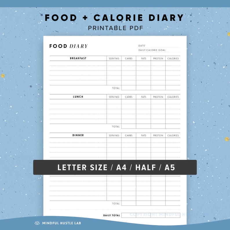 Food Diary and Calorie Tracker Food Journal Printable Health | Etsy