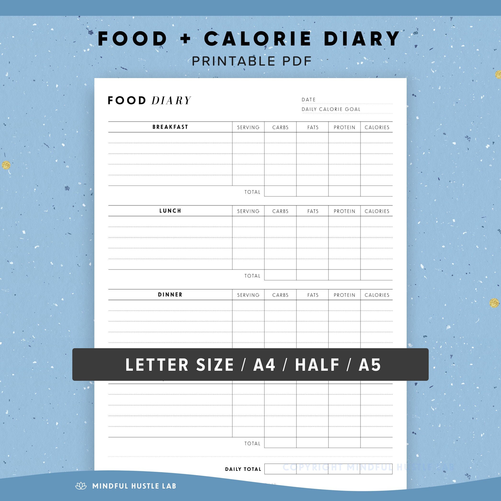 Food Diary and Calorie Tracker Food Journal Printable Health Etsy