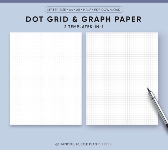 Bullet Journal Template, GRAPH paper and Dot Grid, Half Size, Letter Size, A5, A4, Filofax Refills, bujo sheets planner, Instant Download
