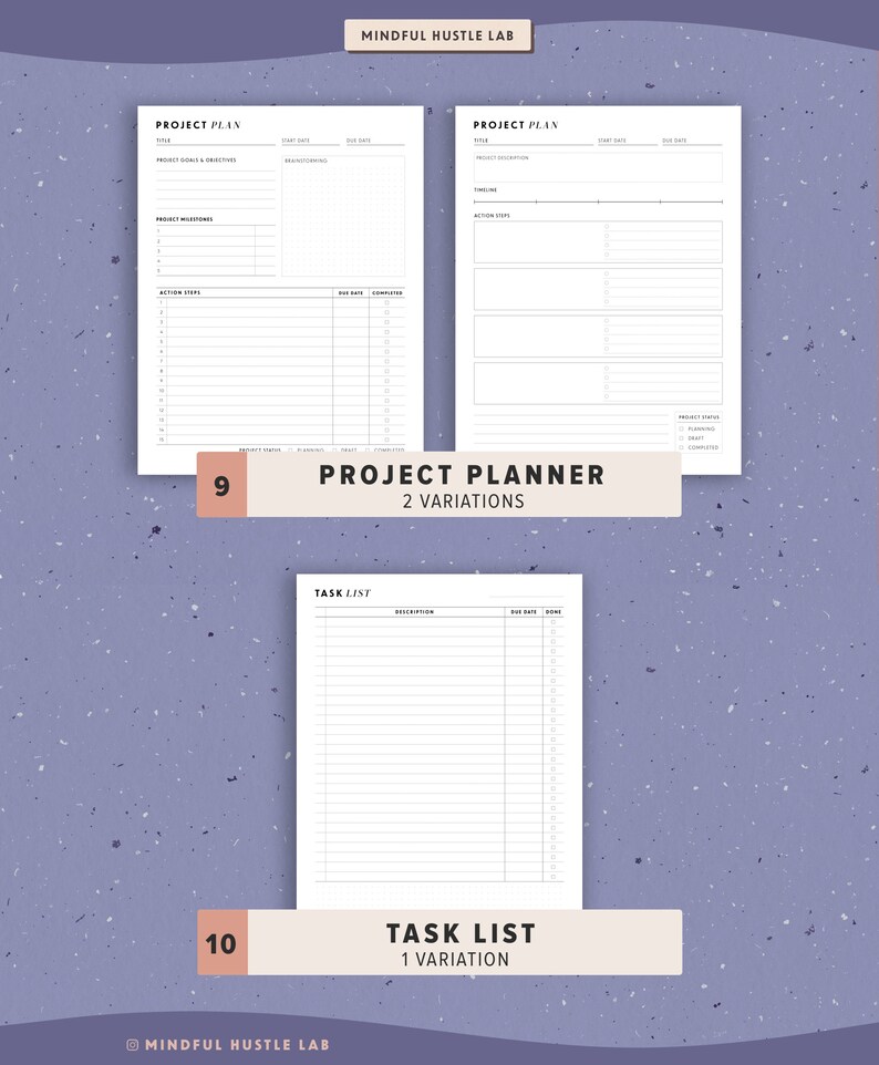 Productivity Planner Printable, Daily Weekly Monthly Planner BUNDLE, Work From Home Pages, Inserts template A5, Half Size, Letter, A4 image 9