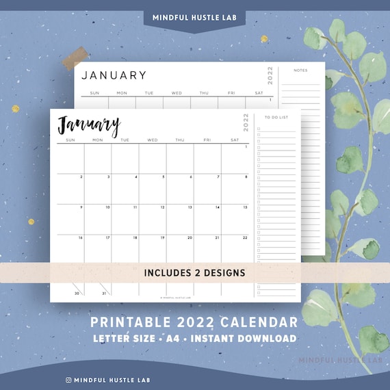 printable 2022 calendar with to do list notes desk etsy india