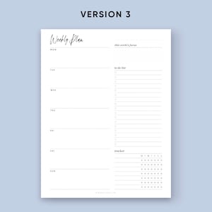 Weekly Planner Printable 4 in 1 Printable Weekly Task List PDF, A5, Half Size, Letter, A4 Digital Download, Minimalistt Design Templates image 4