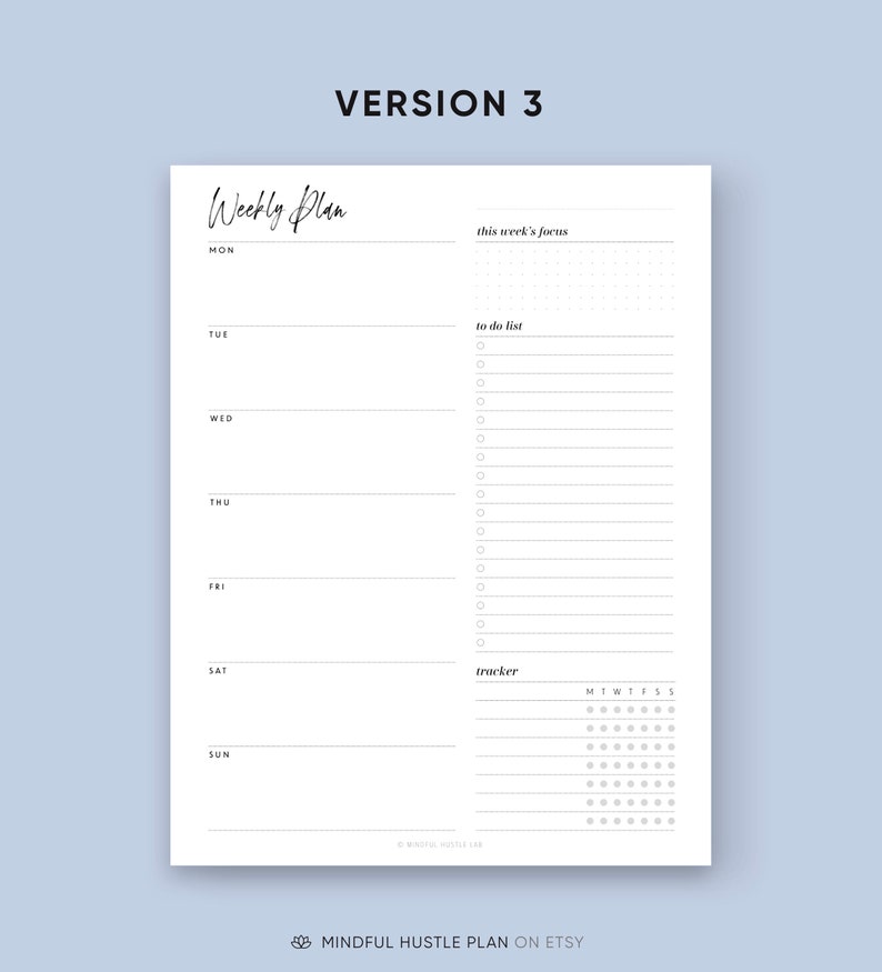 Weekly Planner Printable 4 in 1 Printable Weekly Task List PDF, A5, Half Size, Letter, A4 Digital Download, Minimalistt Design Templates image 4