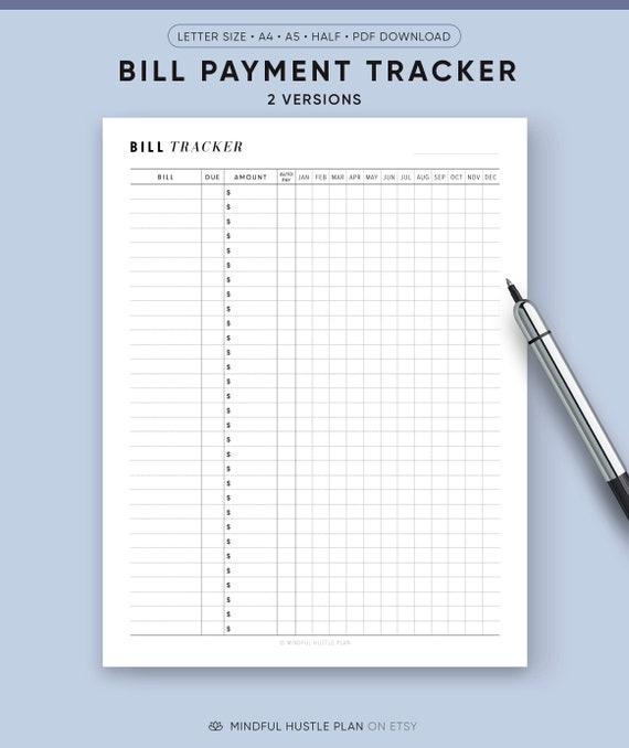 Bill Payment Tracker, Bill Organizer, Bill Tracker, Bill Due Planner, Monthly Bill Tracker, Weekly Budget Planner, Checklist, PRINTABLE PDF