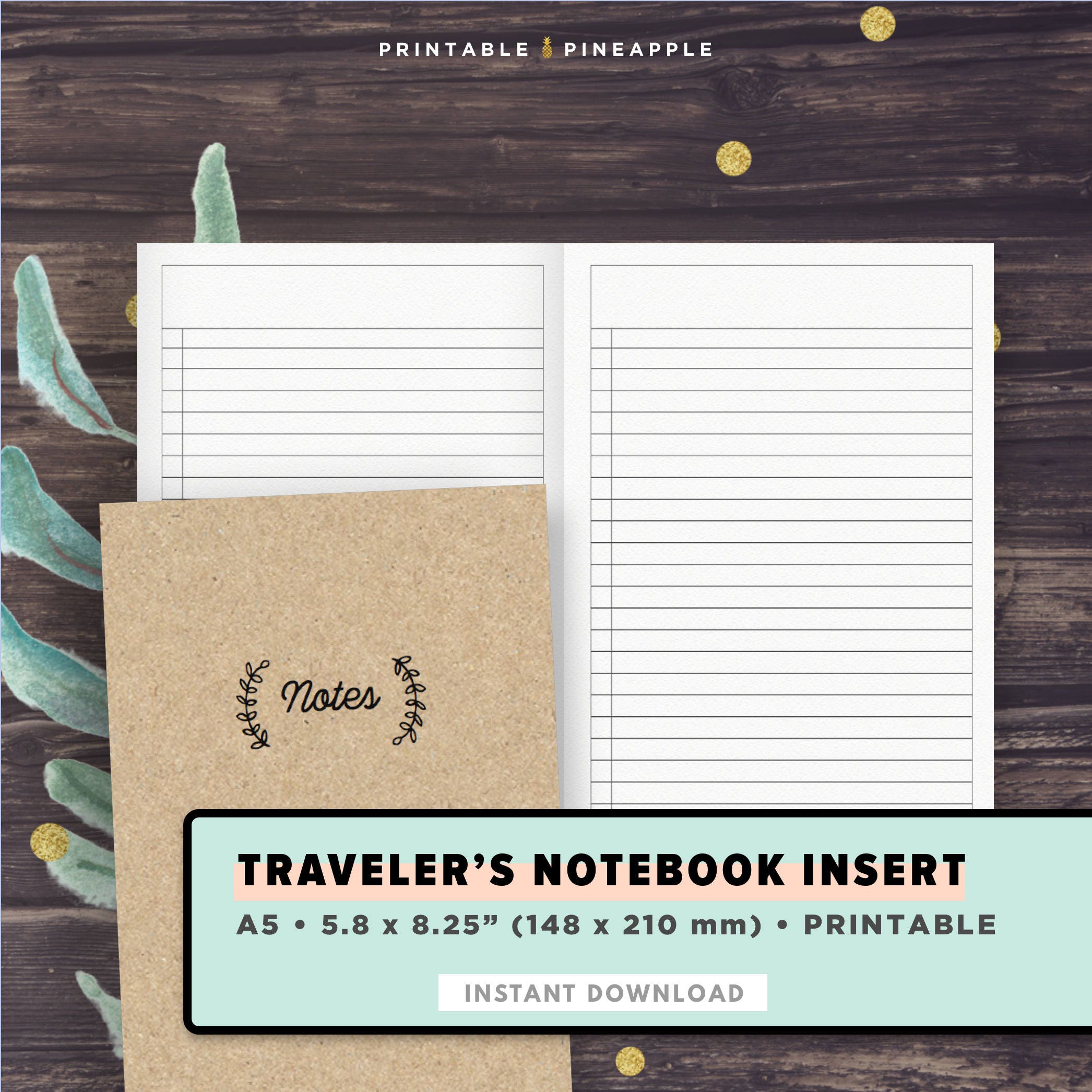 A5 Traveler's Notebook Insert Notes Page Printable Etsy