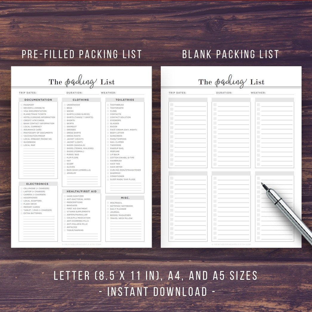 packing list printable vacation planning holiday organizer etsy