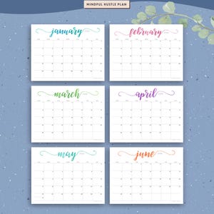 Afdrukbare kalender 2026, bewerkbaar, 12 maanden bureaukalender, liggend, aquarel pdf, Letter-formaat, A4, afbeelding 2
