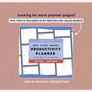 Projectplanner afdrukbaar, productiviteitsplanner, taaktracker, student, A5, A4, US Letter-formaat, digitale sjabloon, Instant Download afbeelding 7