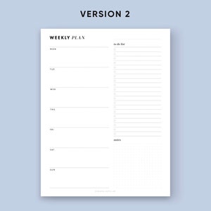 Weekly Planner Printable 4 in 1 Printable Weekly Task List PDF, A5, Half Size, Letter, A4 Digital Download, Minimalistt Design Templates image 3