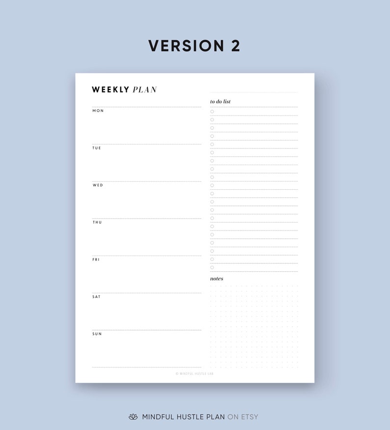 Weekly Planner Printable 4 in 1 Printable Weekly Task List PDF, A5, Half Size, Letter, A4 Digital Download, Minimalistt Design Templates image 3