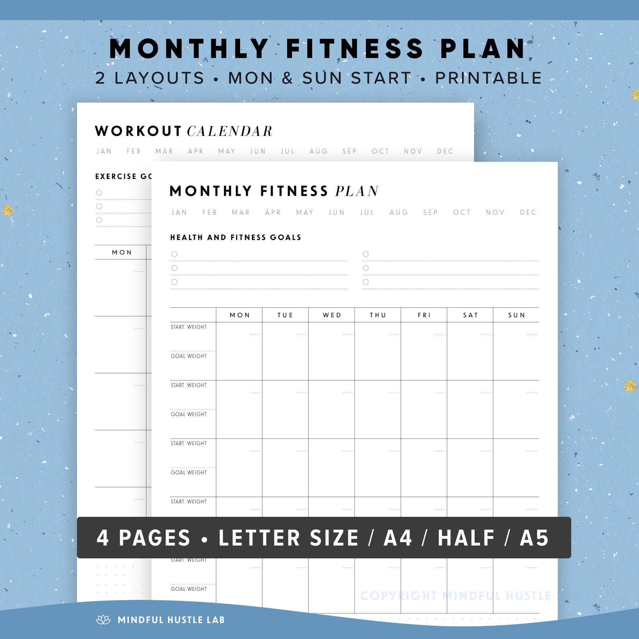Monthly Fitness Planner Workout Calendar Printable Printable | Etsy