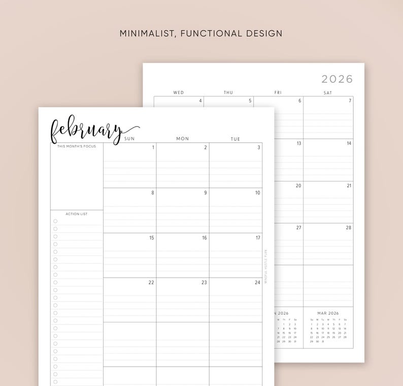 2026 Dated Monthly Planner on Two Pages, Monthly Organizer, Monthly Agenda, Month At a Glance, A5 Inserts, Half Size, Letter 8.5x11 in, A4 image 6