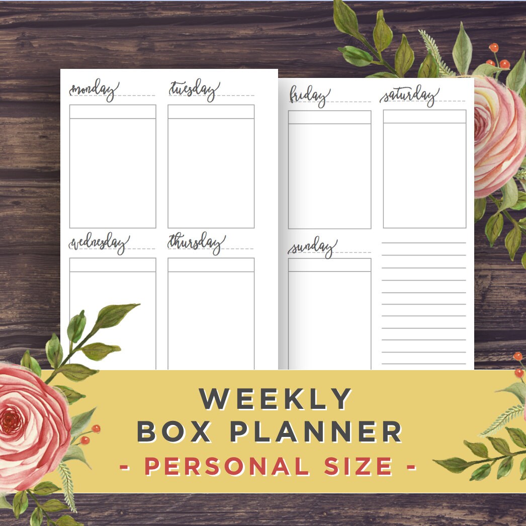 Box Planner PERSONAL INSERTS Vertical Weekly Planner Etsy