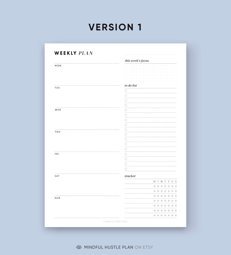 Weekly Planner Printable 4 in 1 Printable Weekly Task List PDF, A5, Half Size, Letter, A4 Digital Download, Minimalistt Design Templates image 2