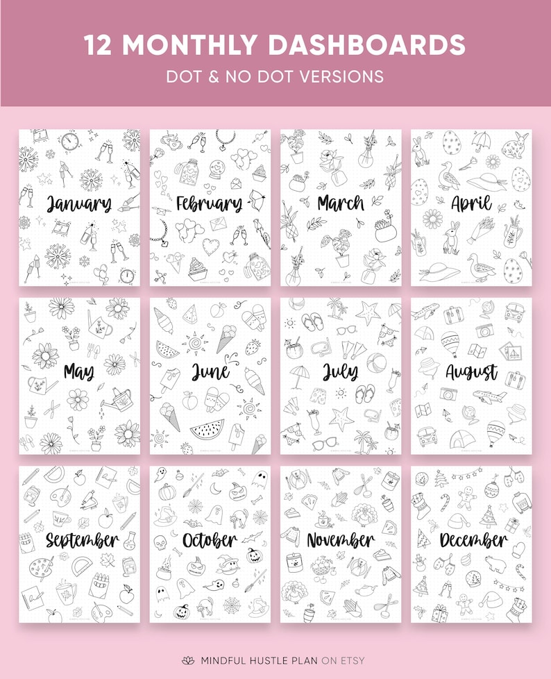 2026 Bullet Journal Seiten druckbares Paket, vorgefertigte Journalvorlagen, Jährliche Tracker, Lesen, Stimmungstracker, Bujo Layouts, A5, Letter PDF Bild 5
