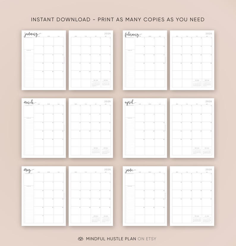 2026 Dated Monthly Planner on Two Pages, Monthly Organizer, Monthly Agenda, Month At a Glance, A5 Inserts, Half Size, Letter 8.5x11 in, A4 image 4