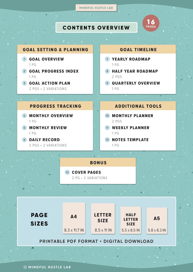 Goal Planner Printable 2021, Goal Digger, Goal Tracker, Goal Board, Goal Setting, Productivity Goals, Filofax A5, Half Size, PDF image 2