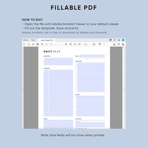 Pianificatore giornaliero Piano giornaliero stampabile e modificabile, Pianificatore senza data inserisce PDF, A5, Mezza dimensione, Formato lettera, A4, Download digitale istantaneo immagine 4