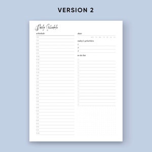 May include: A printable daily schedule planner with sections for schedule, today's priorities, and a to-do list. The planner has a simple design with black text on a white background.