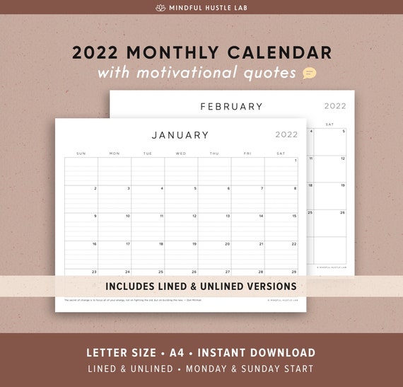 Calendrier 22 Imprimable Avec Citations Motivationnelles Etsy France
