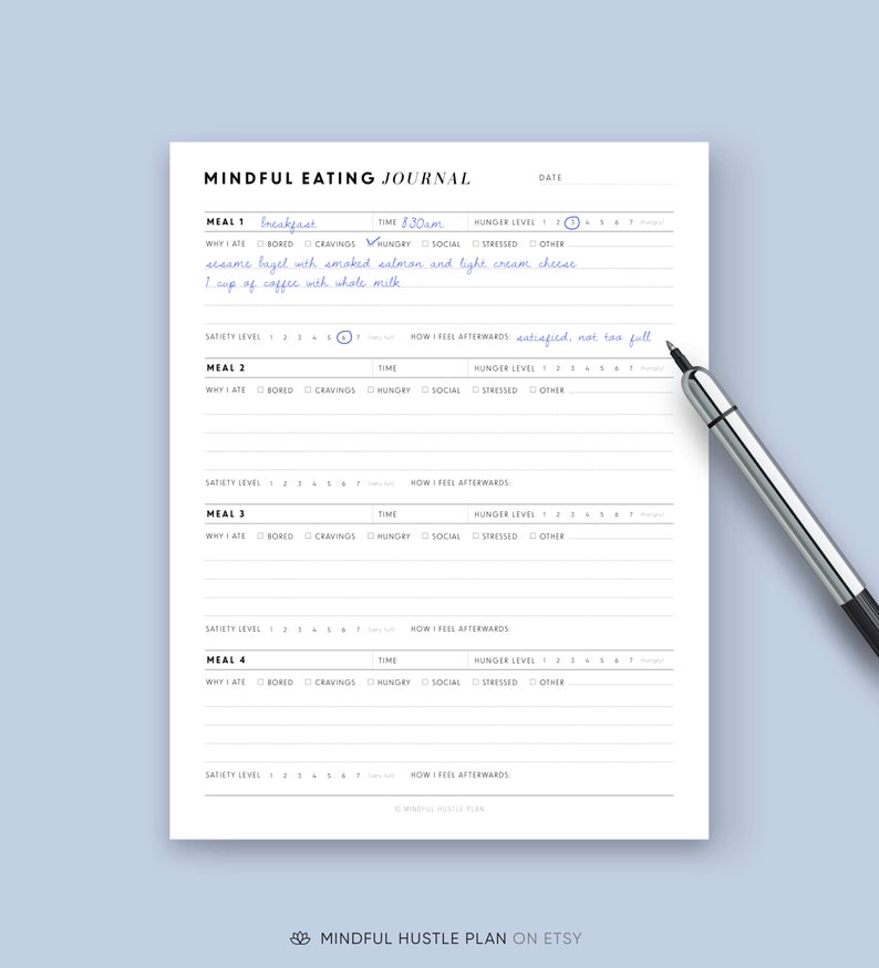 Mindful Eating Journal Printable, Intuitive Eating Journal, Food Diary ...