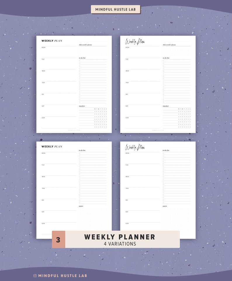 Productivity Planner Printable, Daily Weekly Monthly Planner BUNDLE, Work From Home Pages, Inserts template A5, Half Size, Letter, A4 image 4