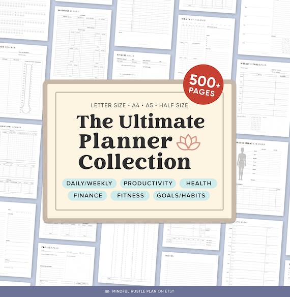 Printable Planner Bundle, Daily Productivity, Finance, Fitness Planner, Weekly, Life Planner, A5 inserts, Half, A4, Letter, Mom, PDF