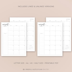 2026 Dated Monthly Planner on Two Pages, Monthly Organizer, Monthly Agenda, Month At a Glance, A5 Inserts, Half Size, Letter 8.5x11 in, A4 image 2