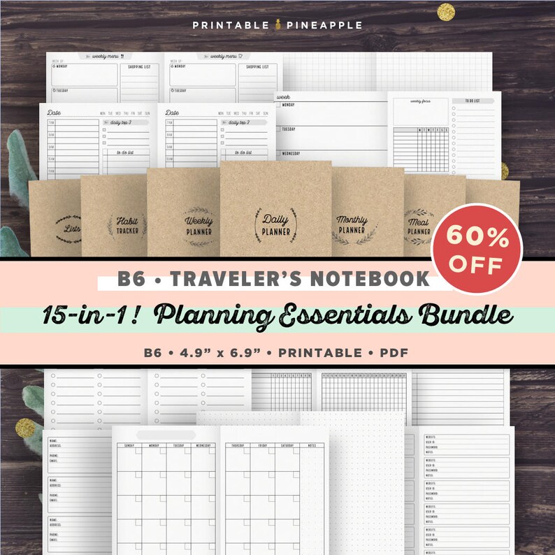 Travelers Notebook Insert Printable B6 Planner Essentials | Etsy