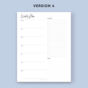 Weekly Planner Printable 4 in 1 Printable Weekly Task List PDF, A5, Half Size, Letter, A4 Digital Download, Minimalistt Design Templates image 5
