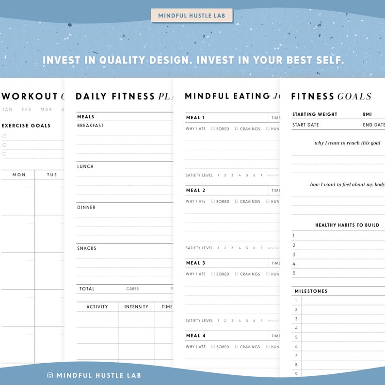 Fitness Planner Printable Bundle, Weight Loss Tracker Printable, Health Journal, Workout Log, PDF, Letter Size, A5, Half Size, A4 image 9