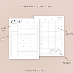 2026 Dated Monthly Planner on Two Pages, Monthly Organizer, Monthly Agenda, Month At a Glance, A5 Inserts, Half Size, Letter 8.5x11 in, A4 image 3