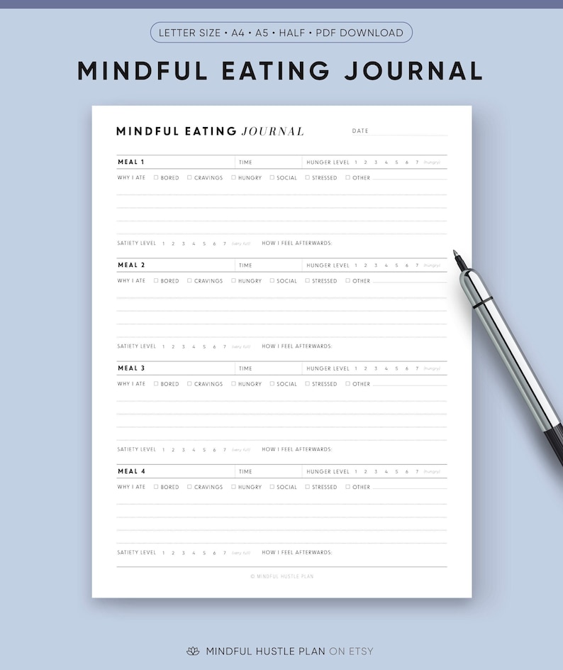 Mindful Eating Journal Printable, Intuitive Eating Journal, Food Diary ...