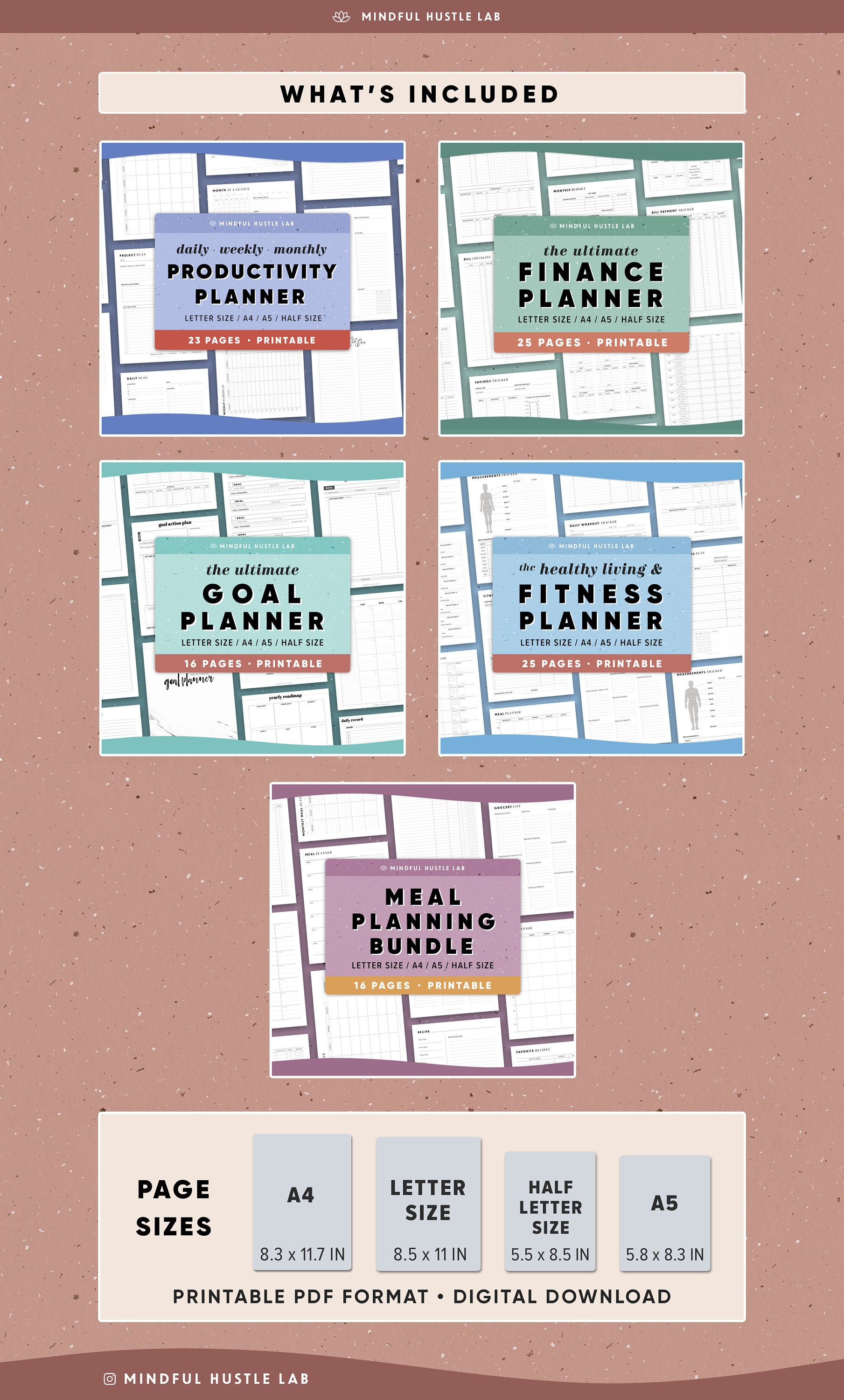 Printable Planner Bundle 5-in-1 Daily Productivity Finance - Etsy