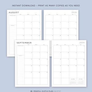 2026 Monthly Planner Printable Download, A5, Half, Letter Size, A4, Dated Month on 2 Pages, 2026 Calendar, MO2P, Lined, PDF image 4