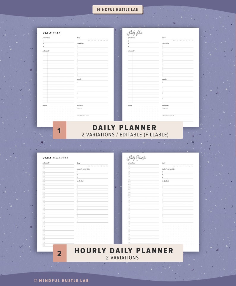 Productivity Planner Printable, Daily Weekly Monthly Planner BUNDLE, Work From Home Pages, Inserts template A5, Half Size, Letter, A4 image 3