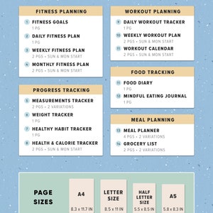 Fitness Planner Printable Bundle, Weight Loss Tracker Printable, Health Journal, Workout Log, PDF, Letter Size, A5, Half Size, A4 image 2