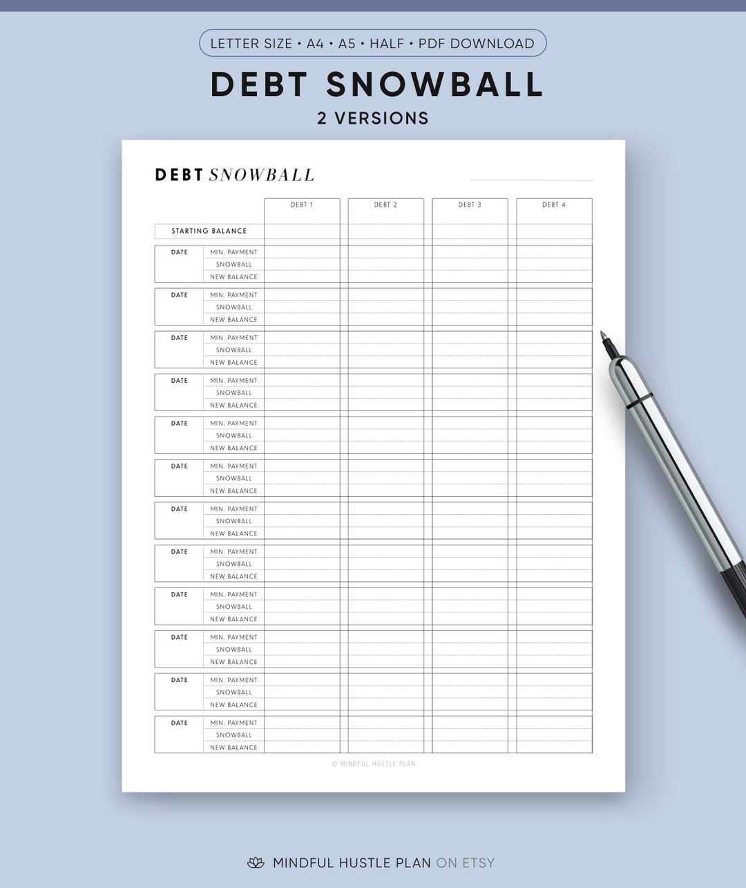 Debt Snowball Tracker Printable, Debt Payoff Payment Log Personal