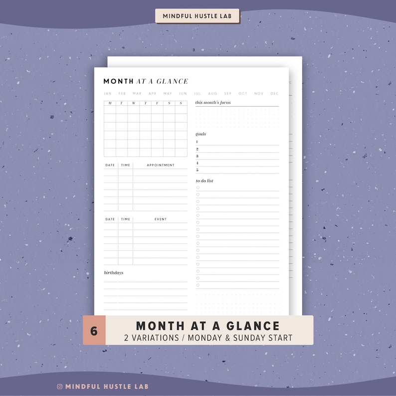 Productivity Planner Printable, Daily Weekly Monthly Planner BUNDLE, Work From Home Pages, Inserts template A5, Half Size, Letter, A4 image 6