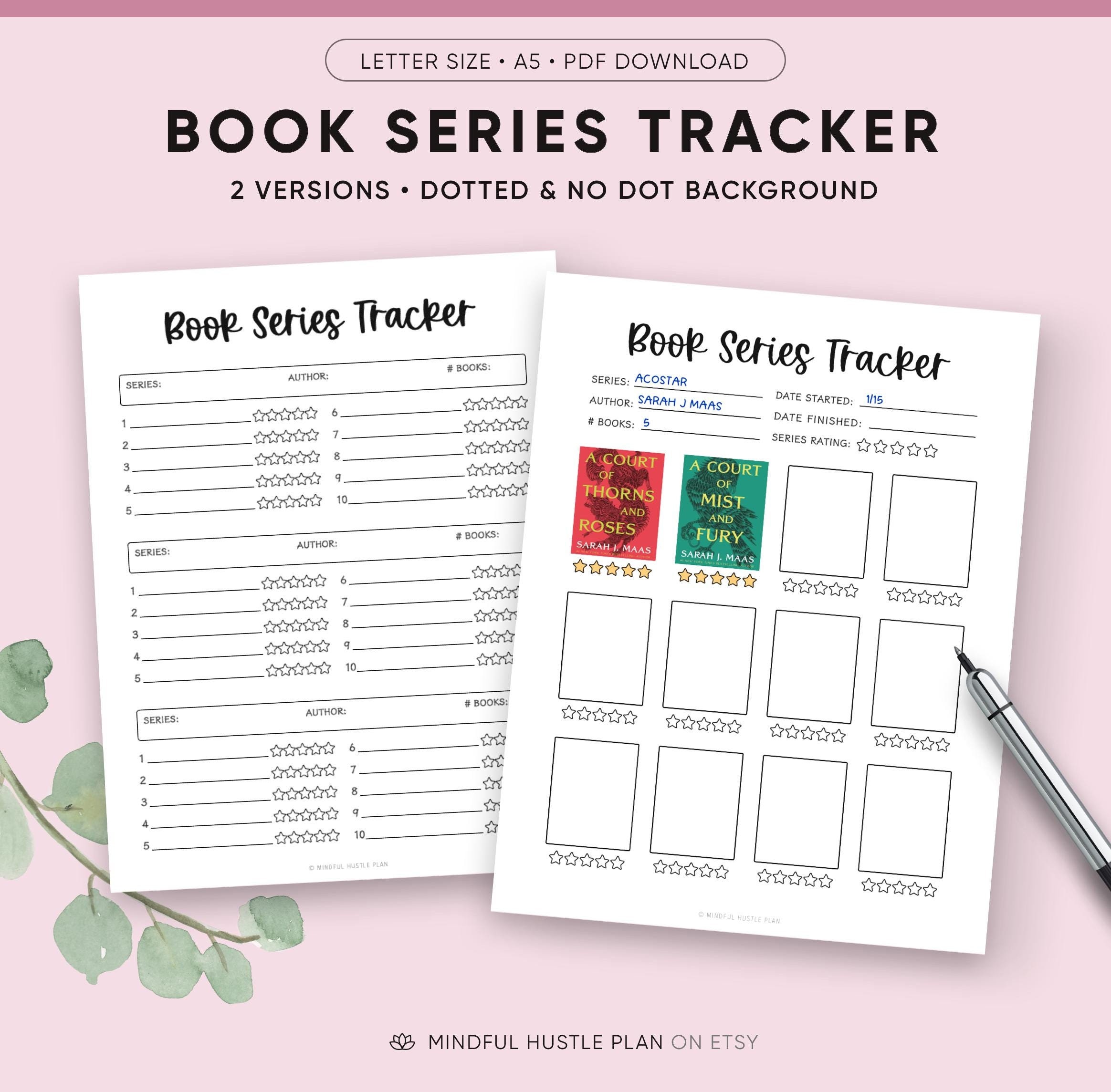 Book Series Tracker Printable, Journaling Pages, A5, Letter, Reading Journal, Reading Planner, Book Tracker, Premade Bullet Journal, PDF