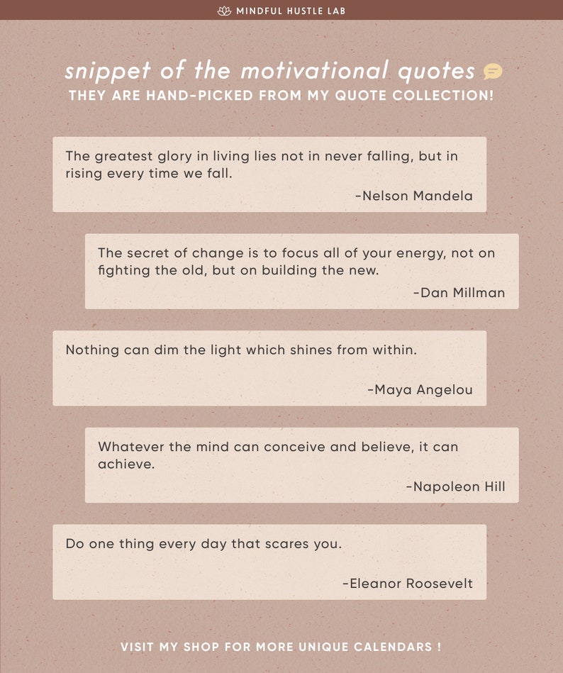 2022 Calendar Printable With Motivational Quotes Etsy