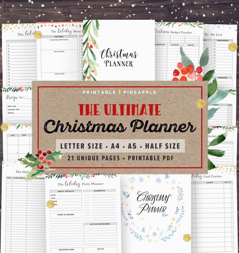 Christmas Planner Printable, 2021 Holiday Planner Kit, Gift Planner, Party Organizer, Thanksgiving, A5, Half Letter Size, Xmas, Digital image 1